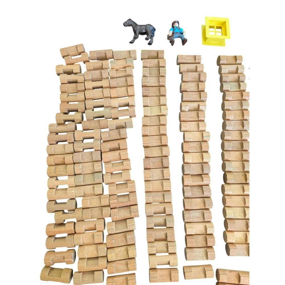 Lincoln Logs Mayfield Stable Wood Building Set 160+ Pieces Horse Cowboy Canister